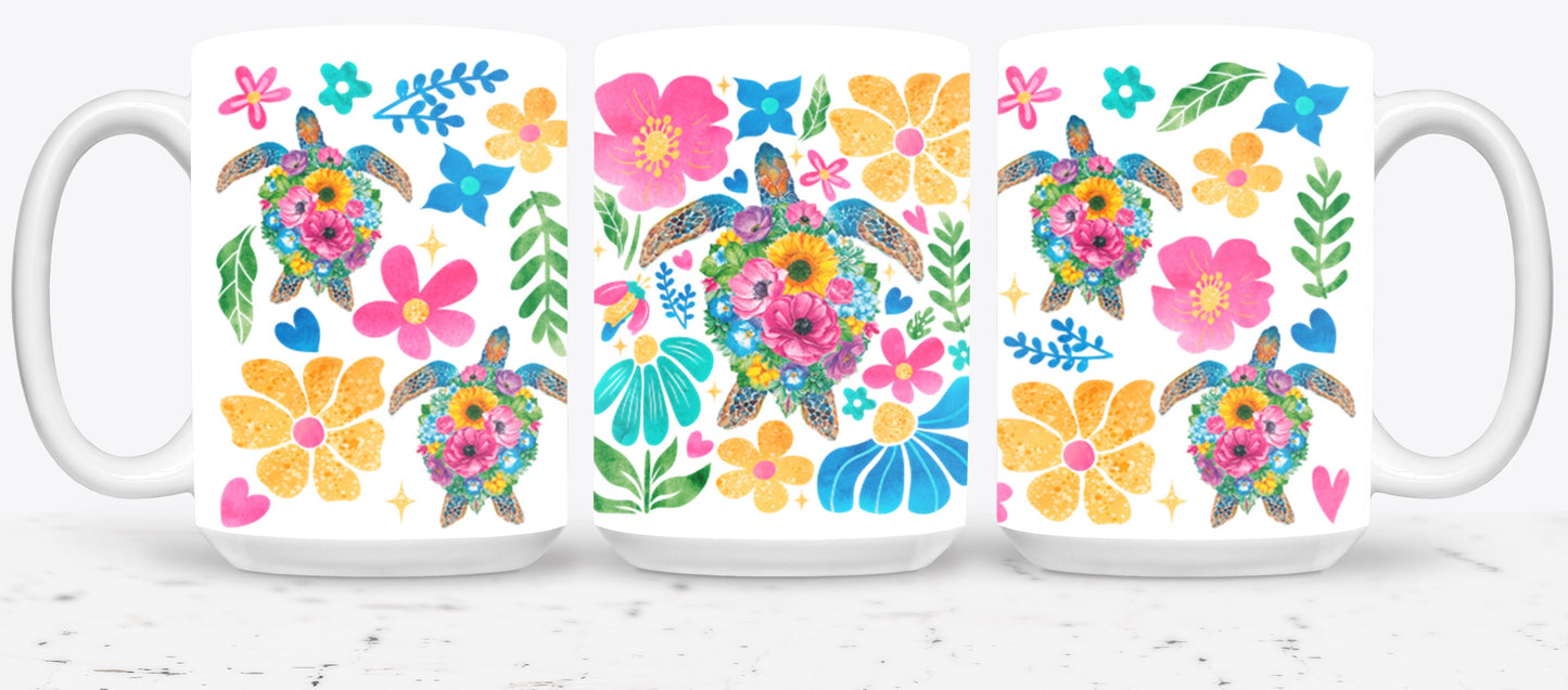Boho Floral Sea Turtle-10660 - mugs