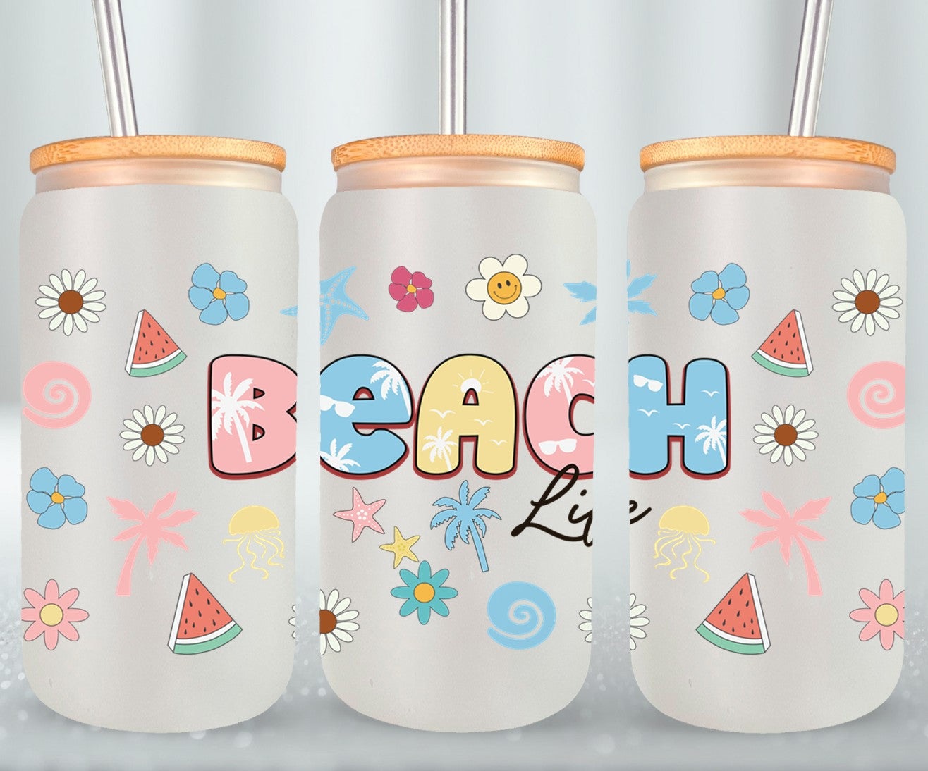 Beach Life Summer Retro-10639 - glass can
