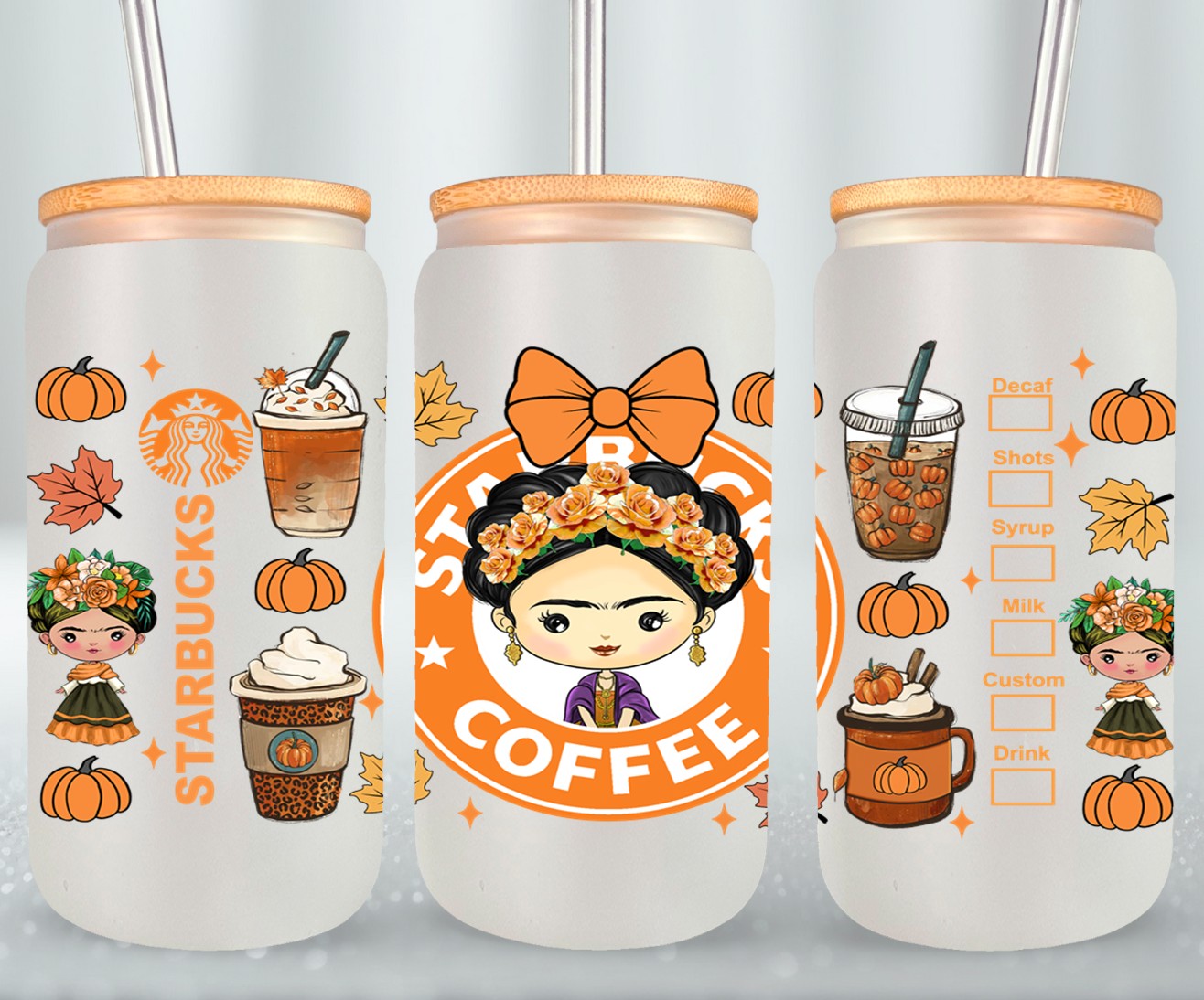 Autumn Mexican Girl - glass can