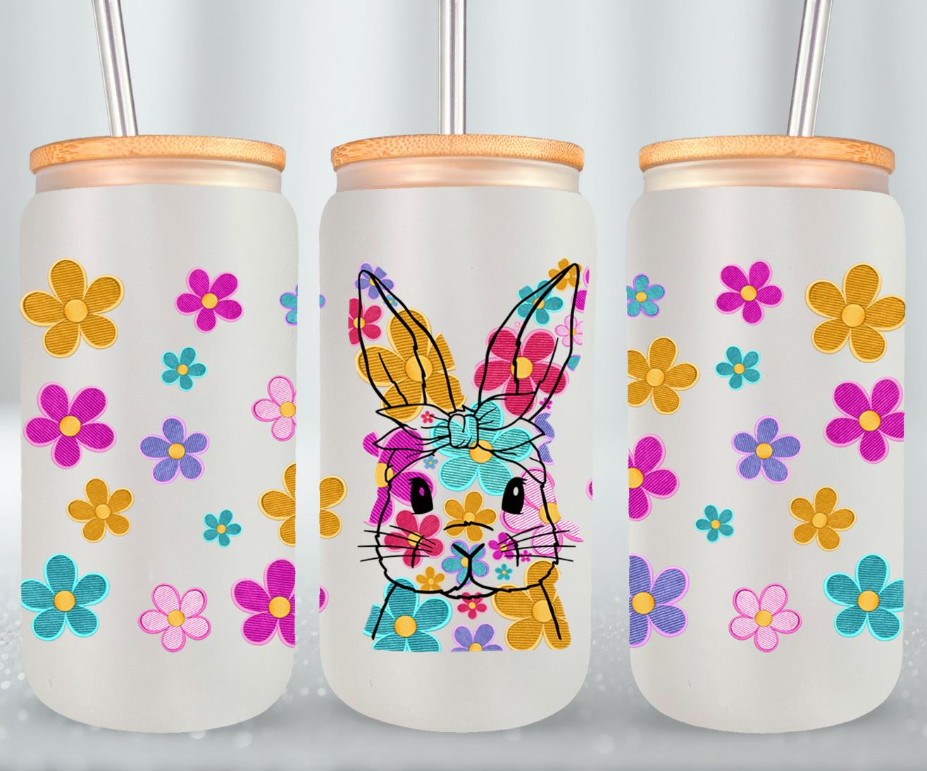 Embroidered Easter Bunny - glass can