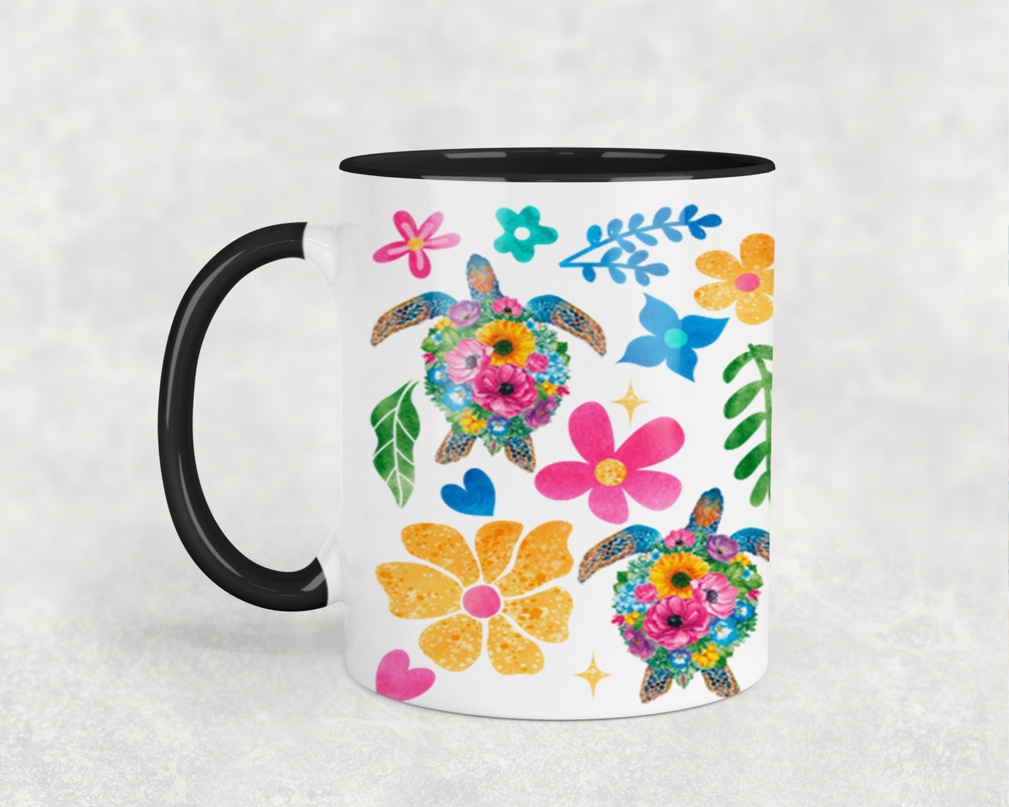 Boho Floral Sea Turtle-10660 - mugs