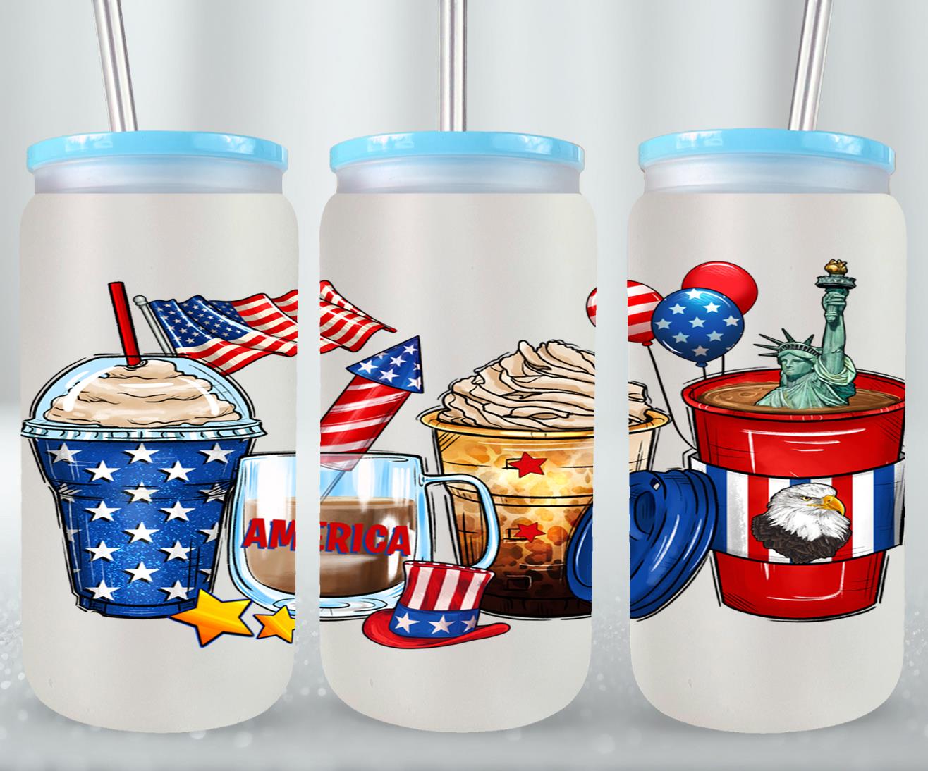 4th of July Coffee Cups - glass can