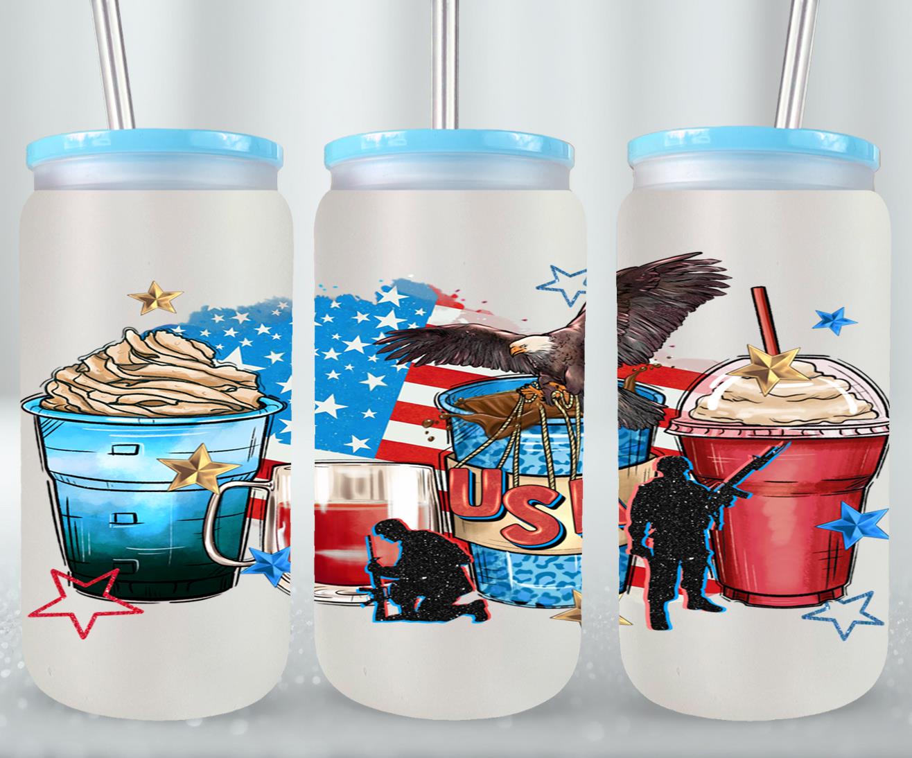 4th of July Coffee Cups - glass can