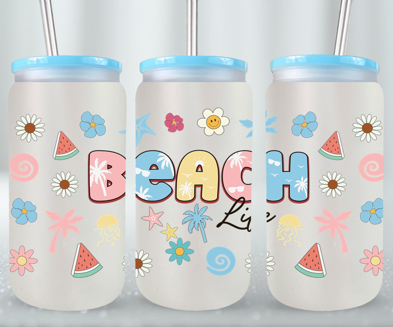 Beach Life Summer Retro-10639 - glass can