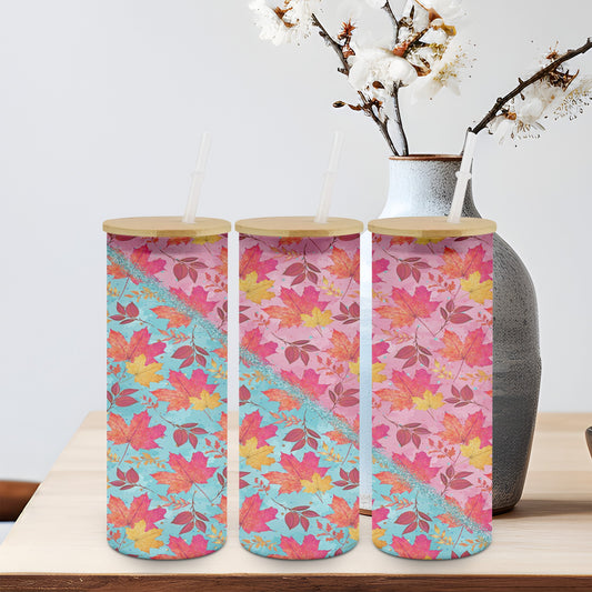 Autumn BLue Leaves-10558 - glass can