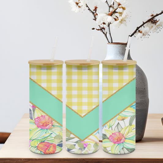 Check Flower Vee Slpit-10567 - glass can