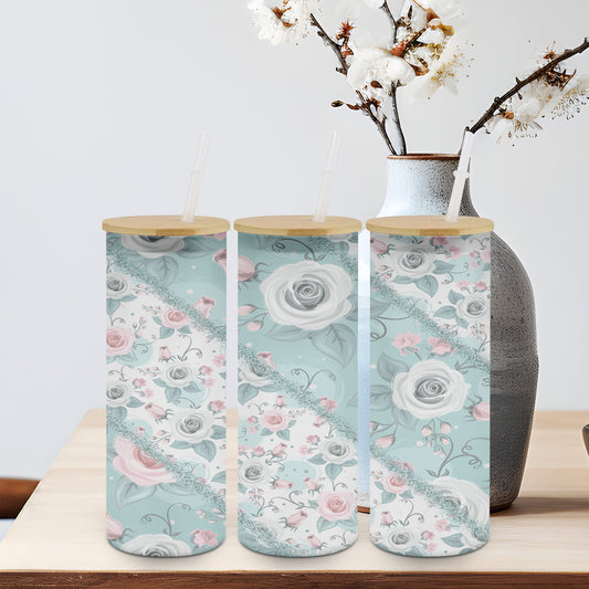 Flower Split Blue-10576 - glass can