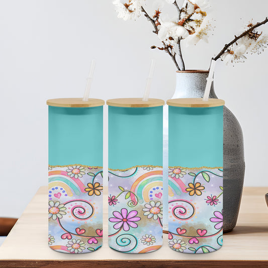 Flower Rainbow Blue-10575 - glass can