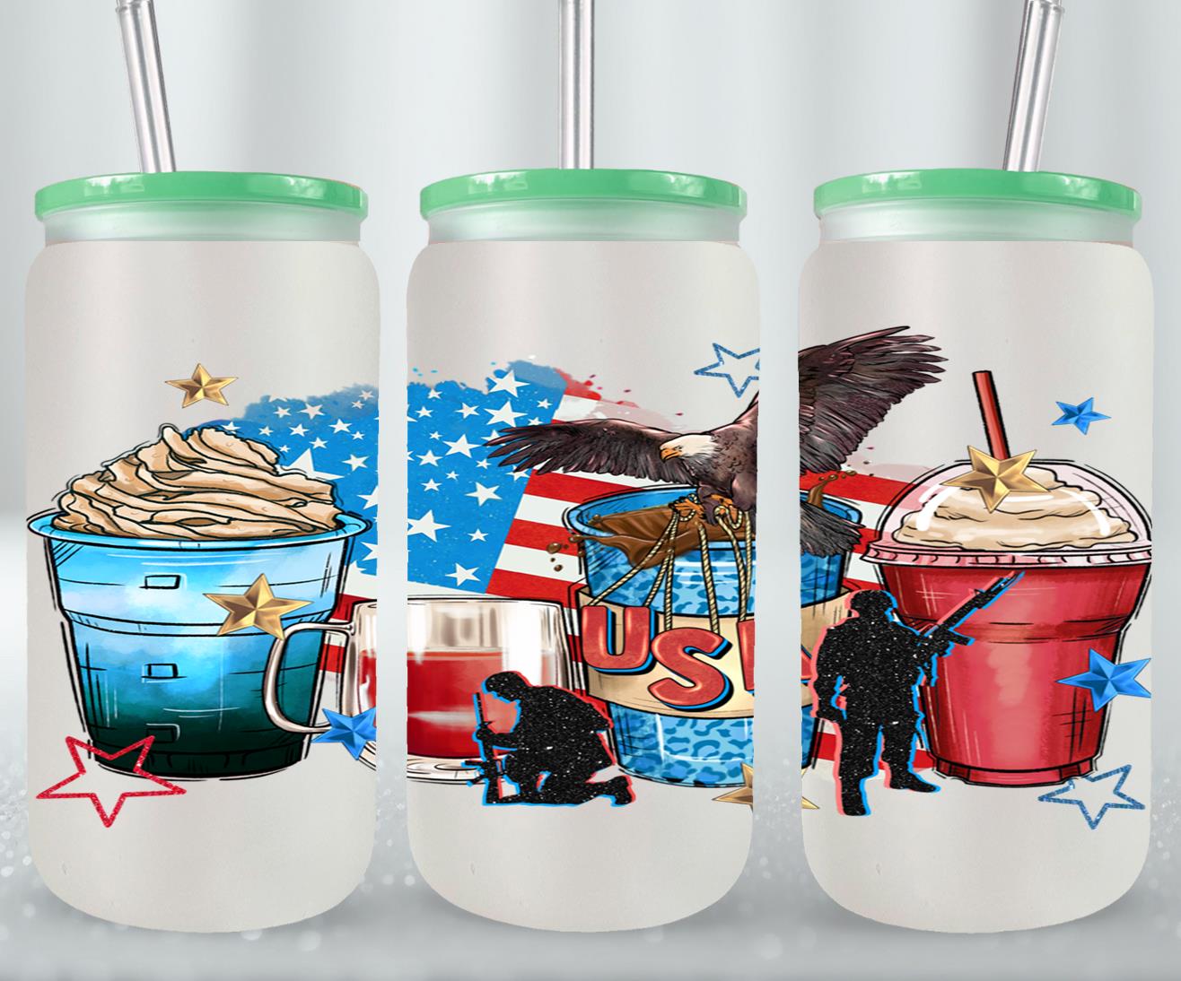 4th of July Coffee Cups - glass can