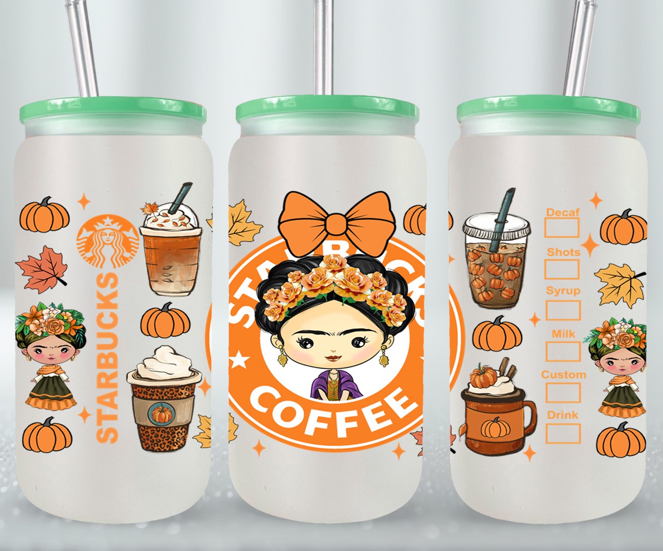 Autumn Mexican Girl - glass can