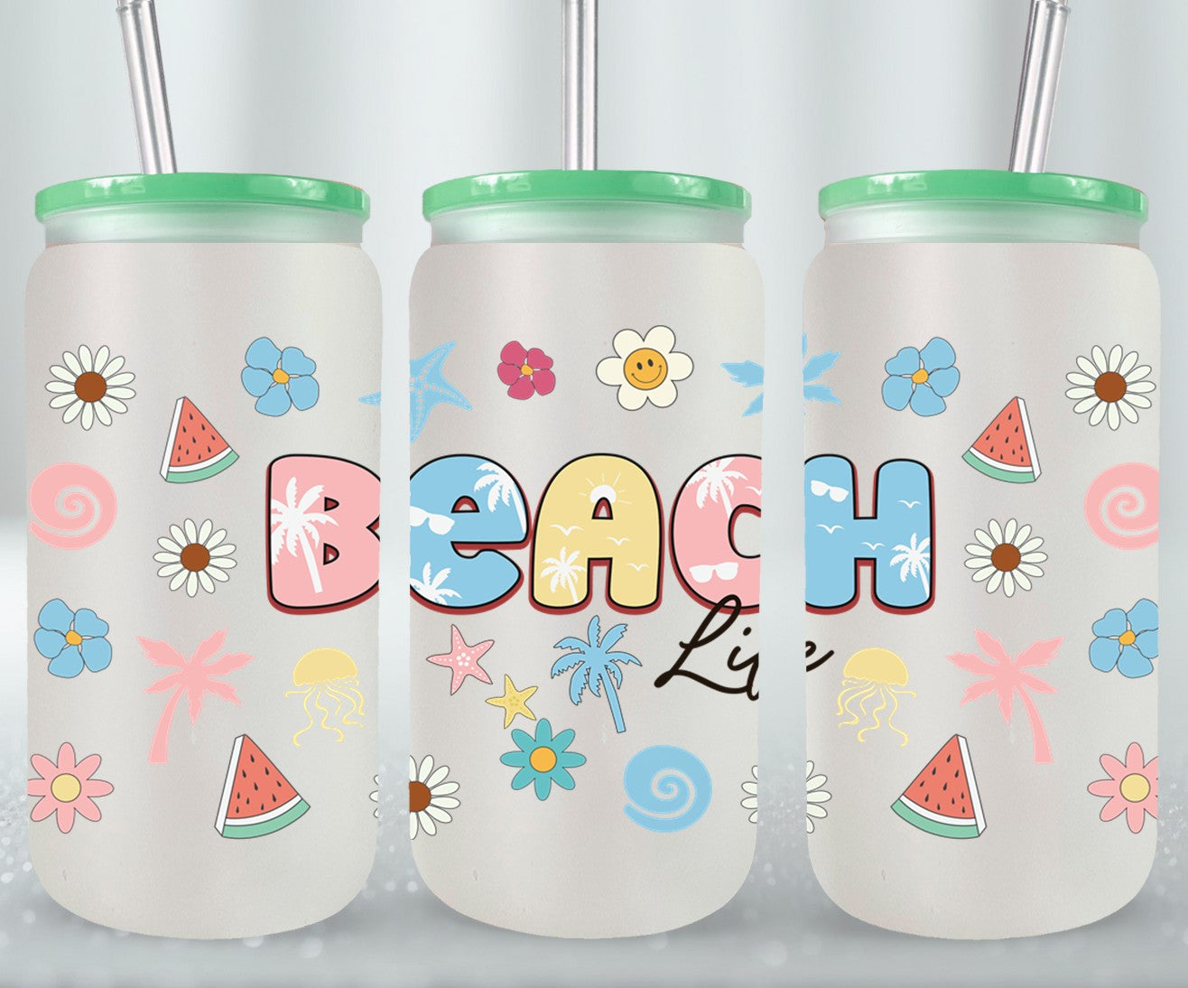 Beach Life Summer Retro-10639 - glass can