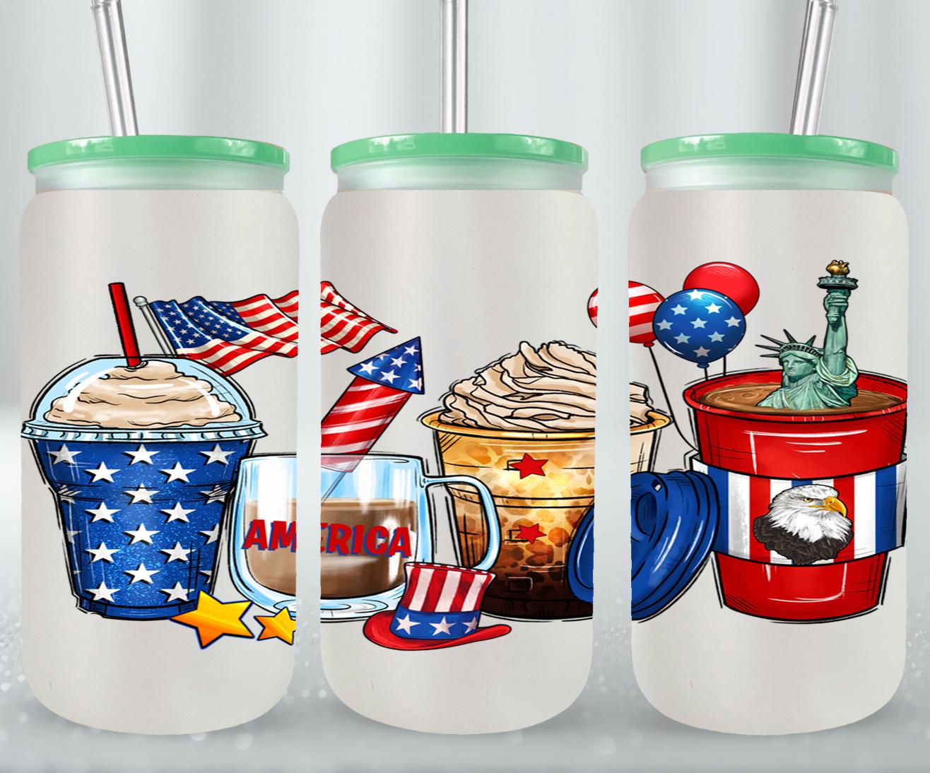 4th of July Coffee Cups - glass can