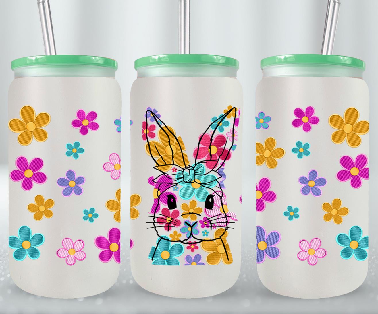 Embroidered Easter Bunny - glass can