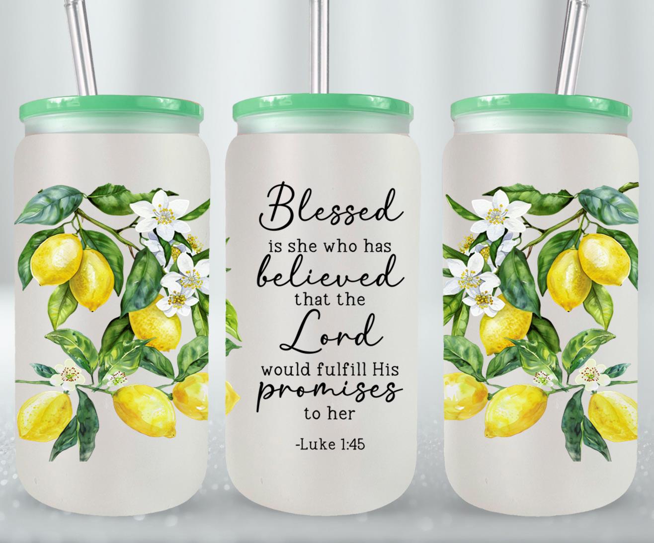 Blessed Is She Who Believed-10187 - glass can