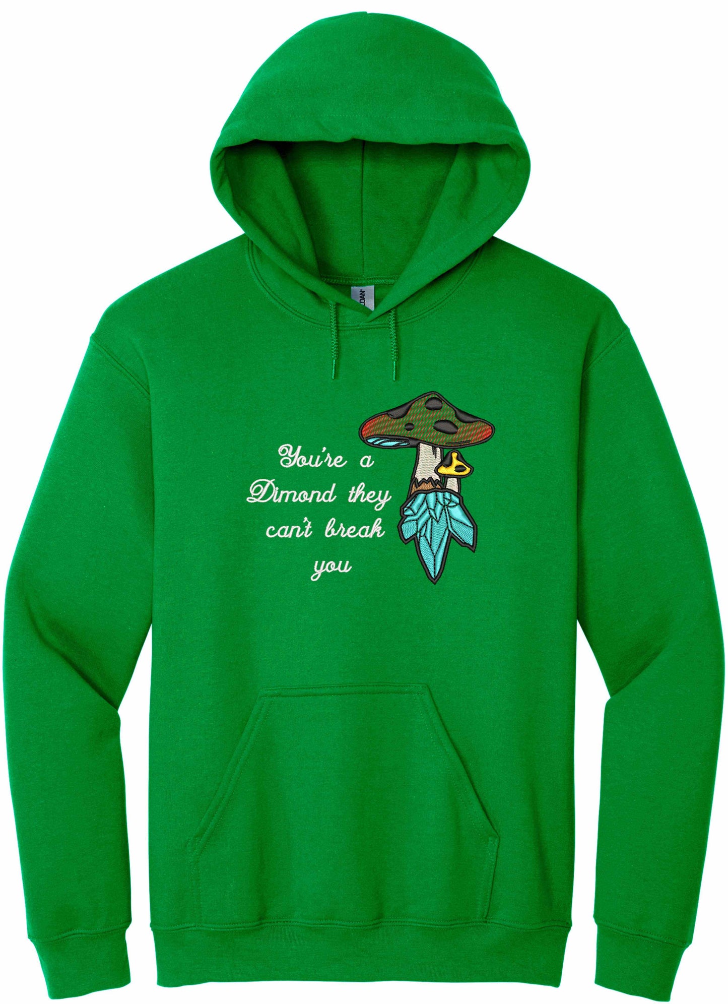 Crystal mushroom, positive message in embroidery - hoodie