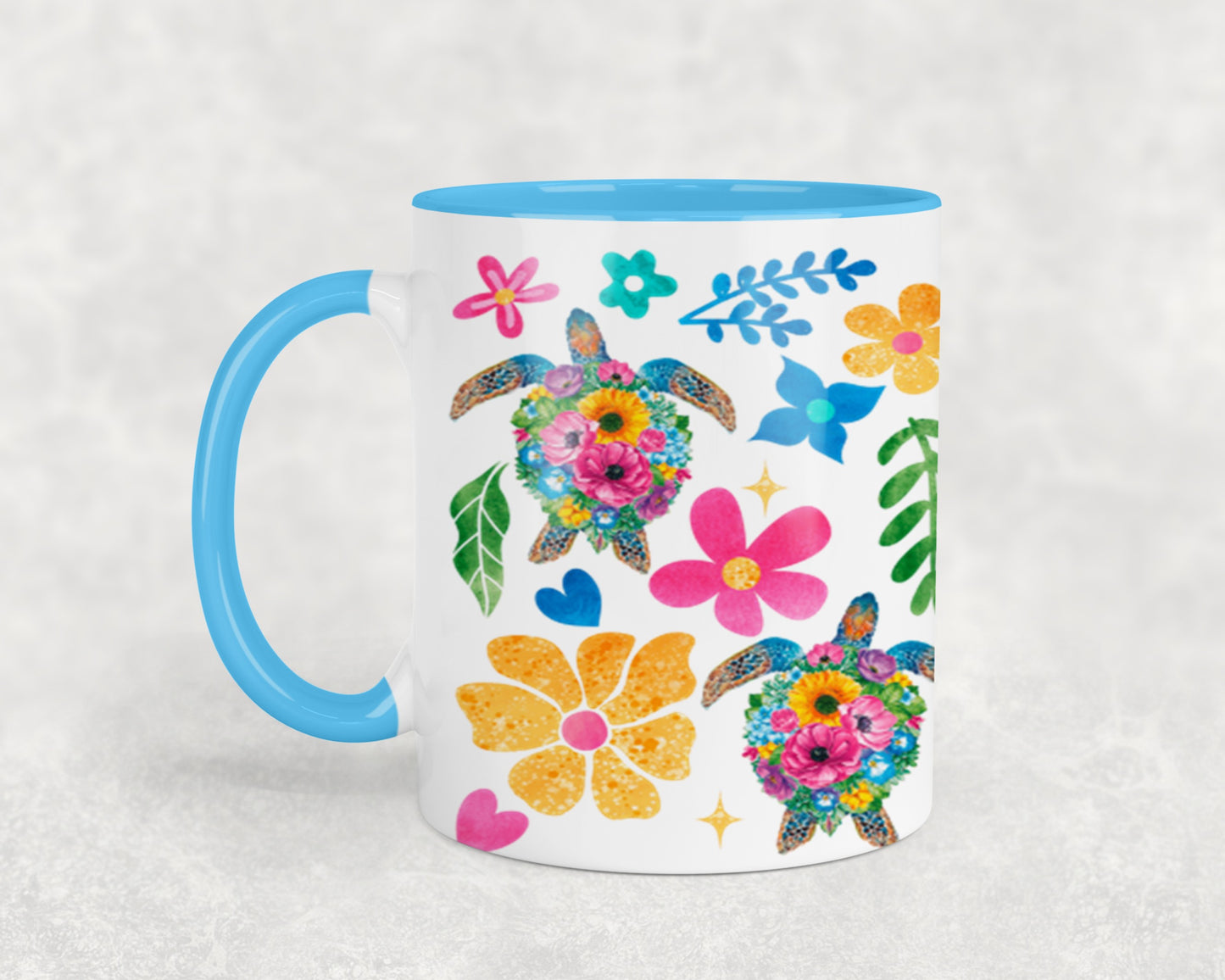 Boho Floral Sea Turtle-10660 - mugs