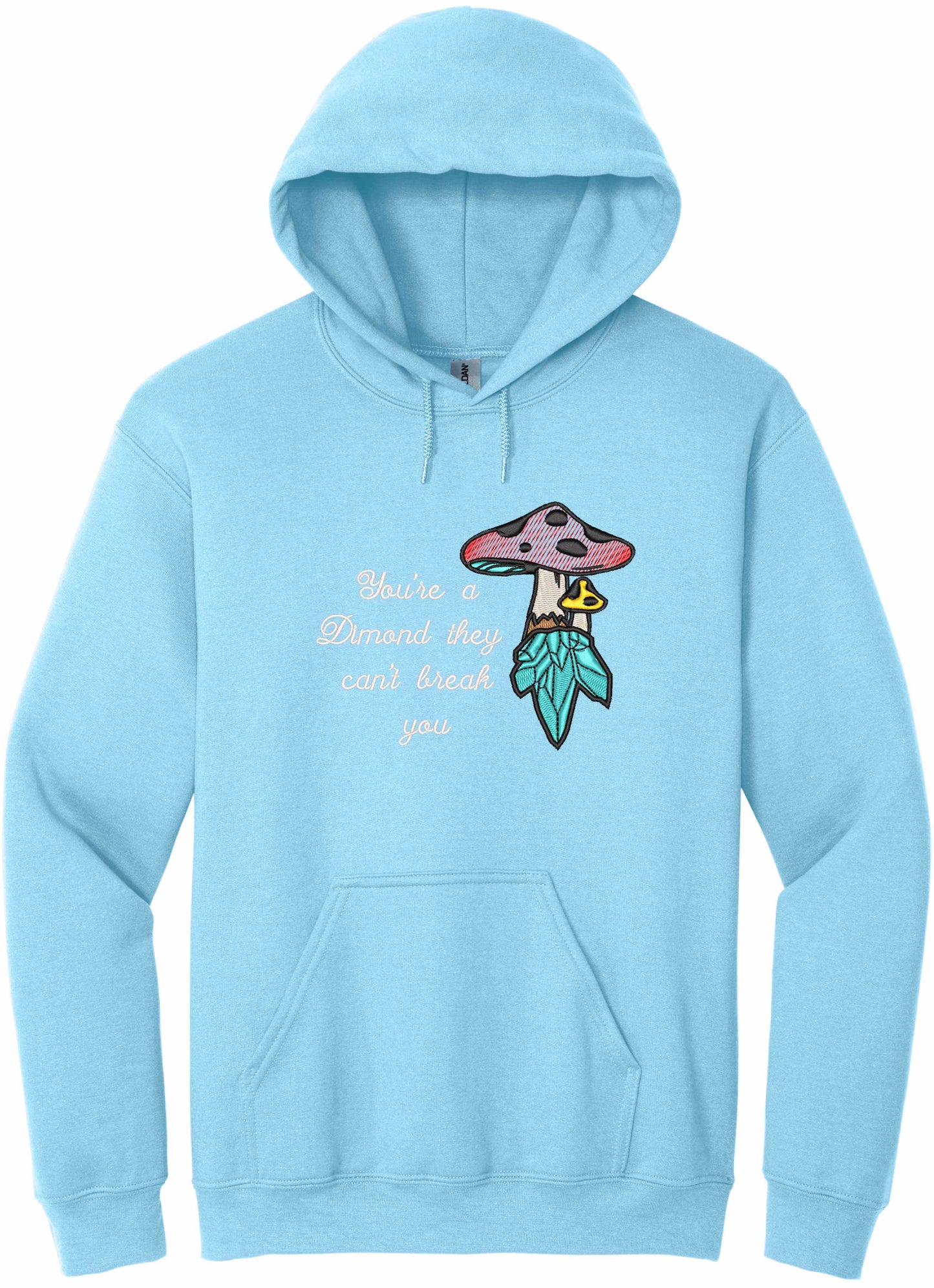 Crystal mushroom, positive message in embroidery - hoodie