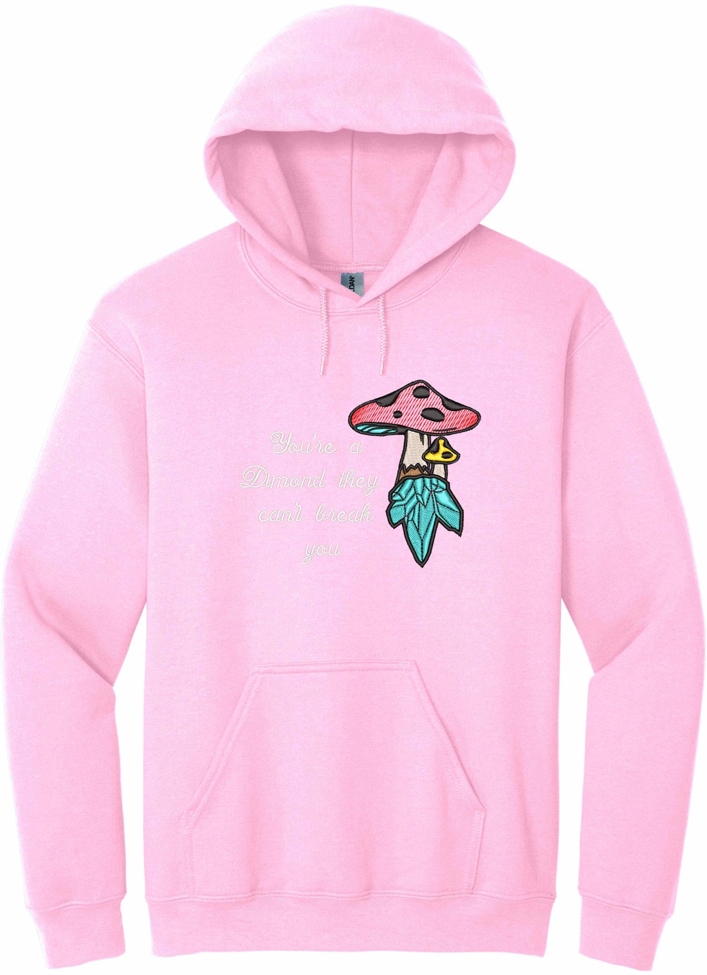 Crystal mushroom, positive message in embroidery - hoodie