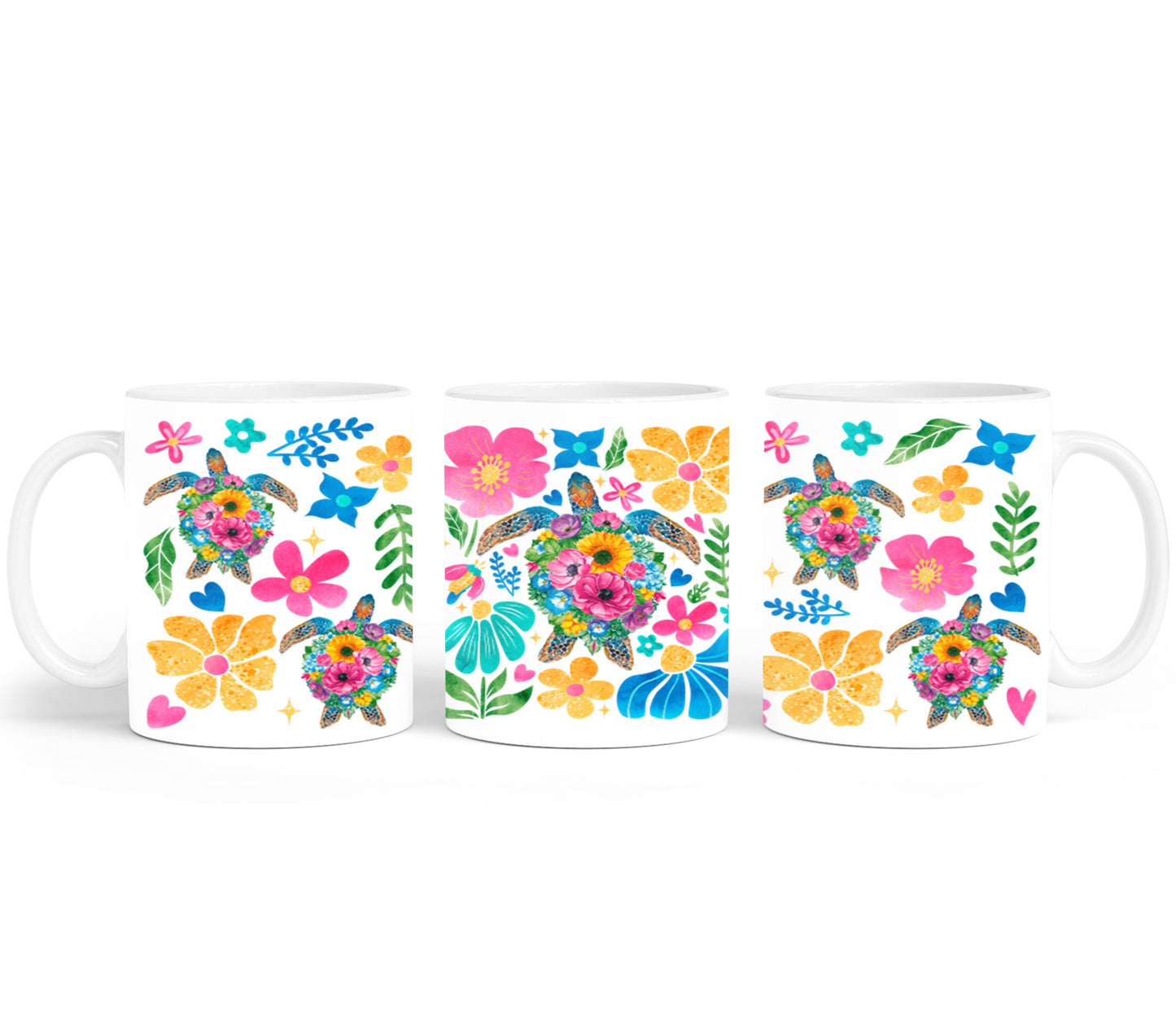 Boho Floral Sea Turtle-10660 - mugs