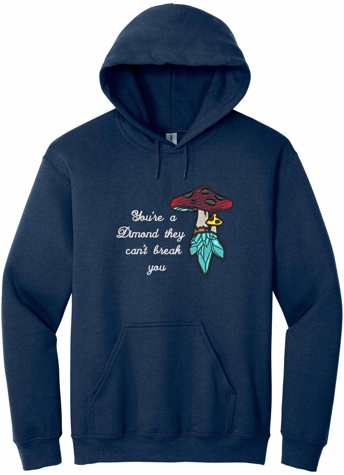 Crystal mushroom, positive message in embroidery - hoodie