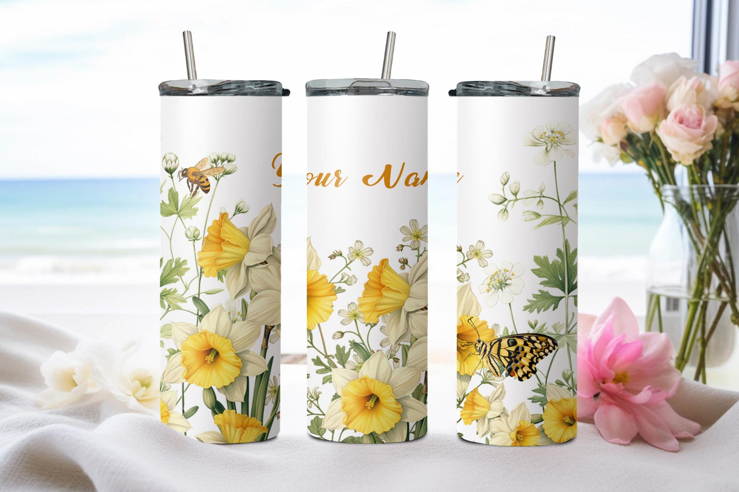 Personalized Birthday March Daffodil - tumbler