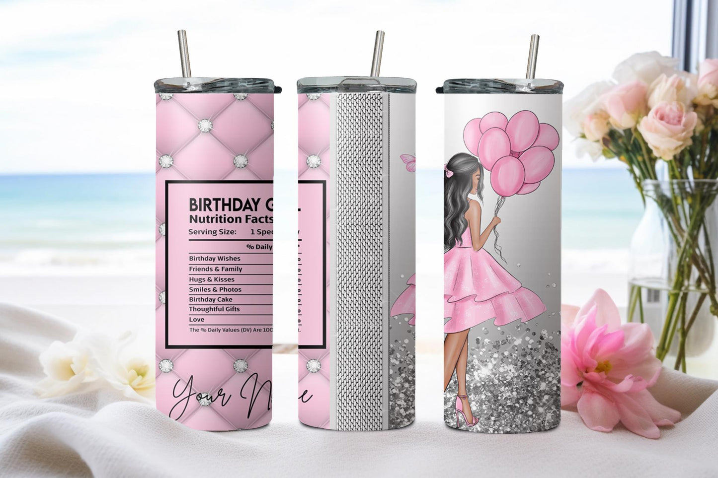 Personalized Birthday Girl Black Hair - tumbler