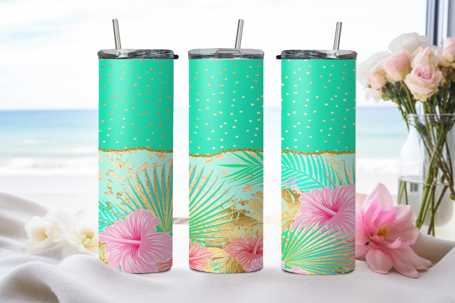 Teal Spot Flower - tumbler