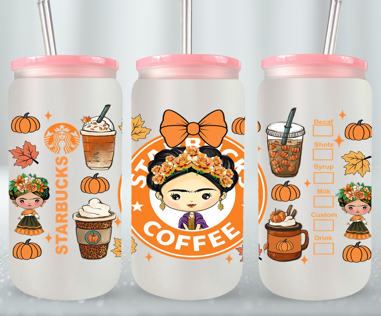 Autumn Mexican Girl - glass can