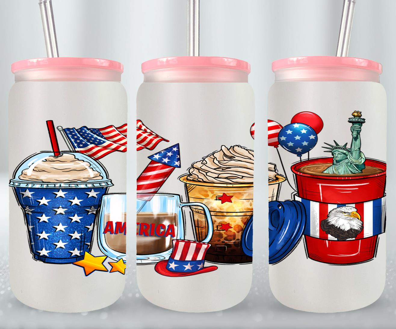 4th of July Coffee Cups - glass can