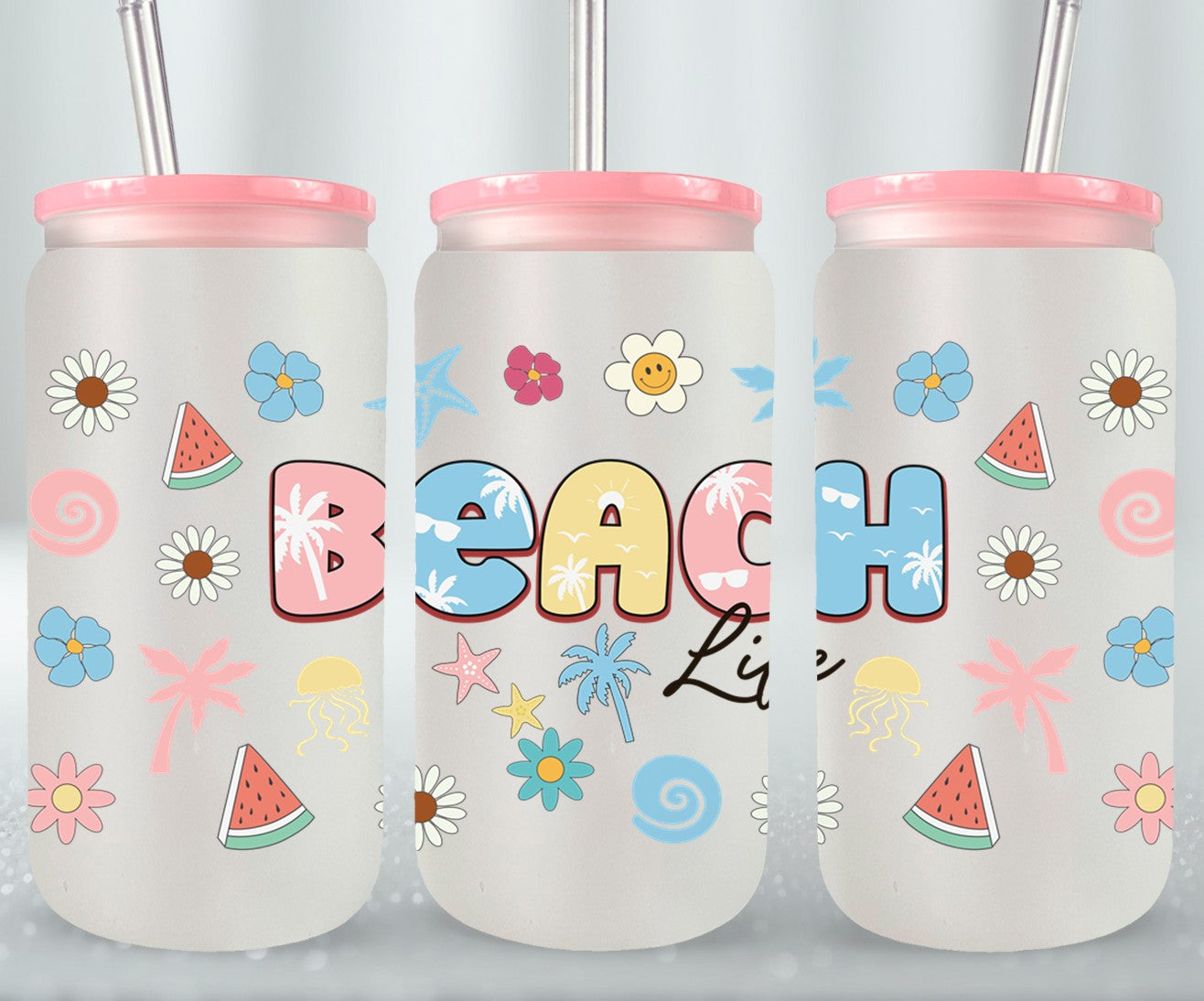 Beach Life Summer Retro-10639 - glass can