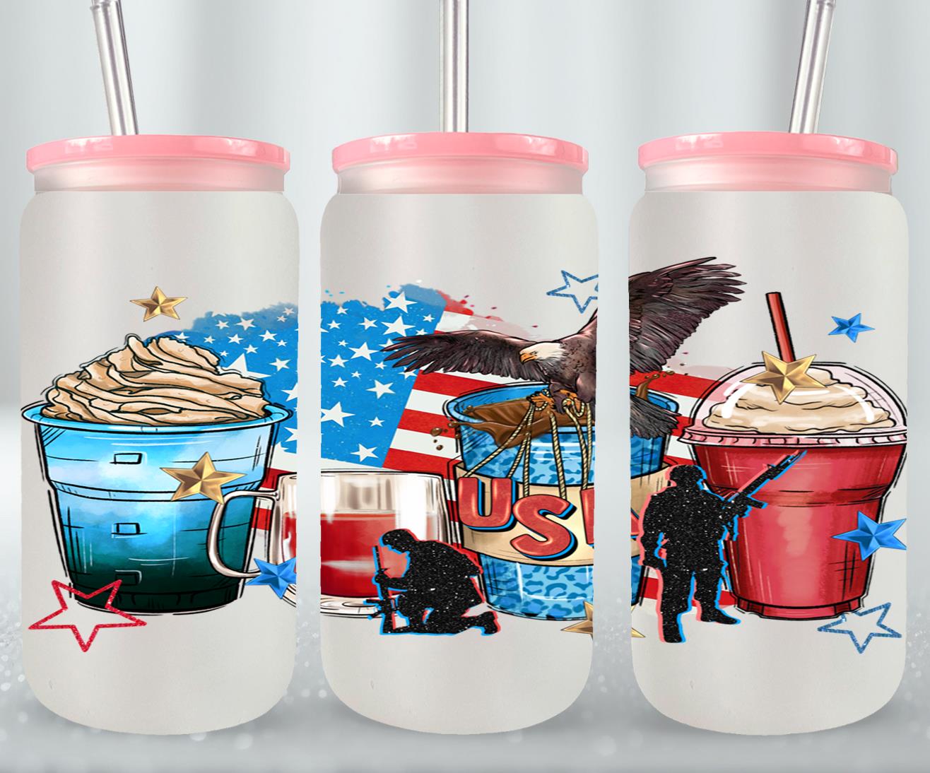 4th of July Coffee Cups - glass can