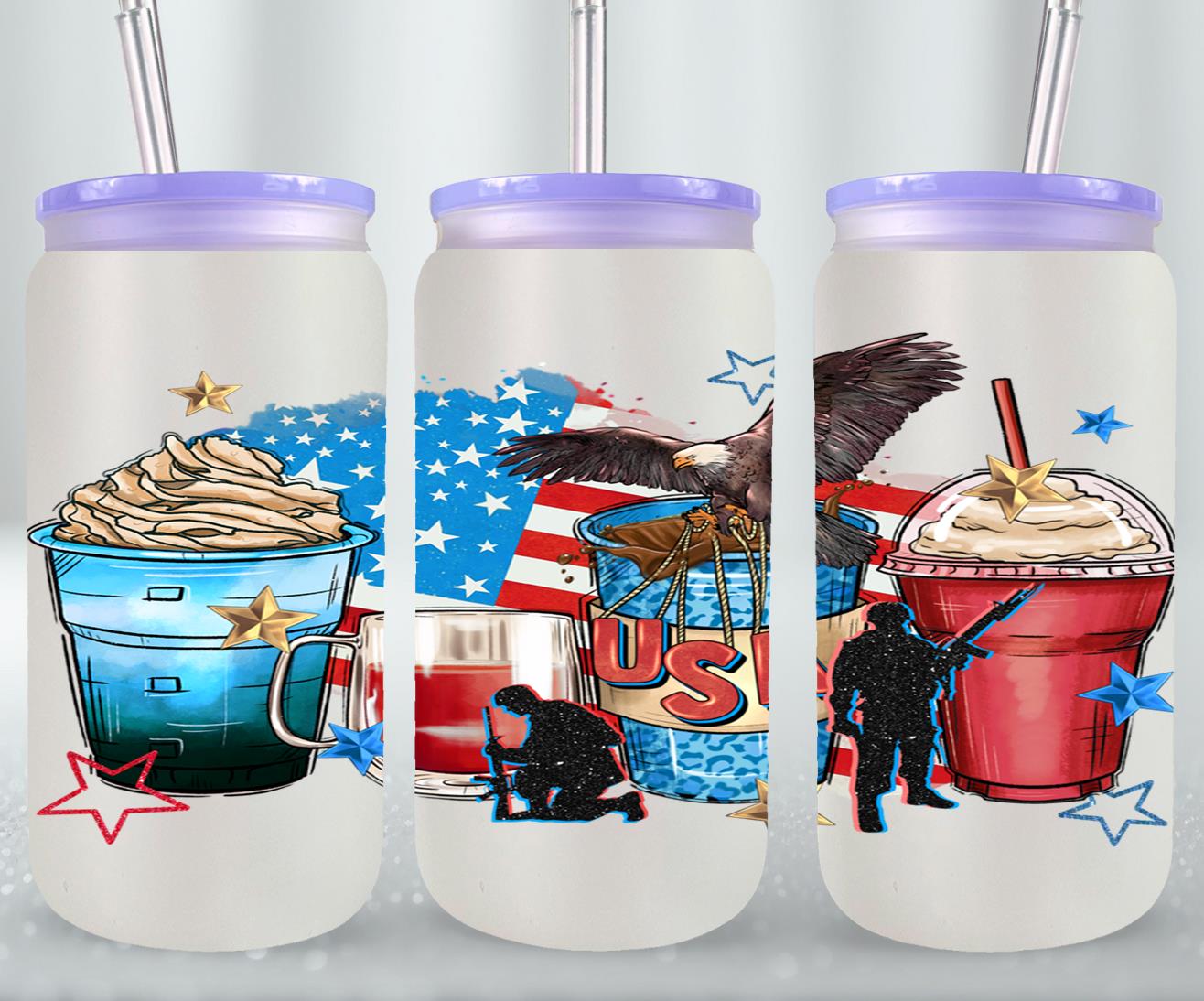 4th of July Coffee Cups - glass can