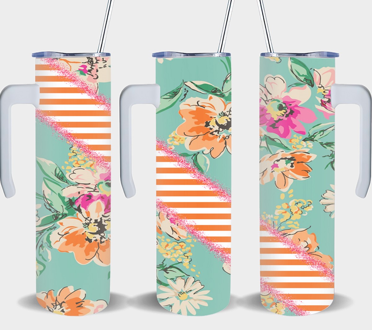 Vintage Flower Orange Stripe - tumbler