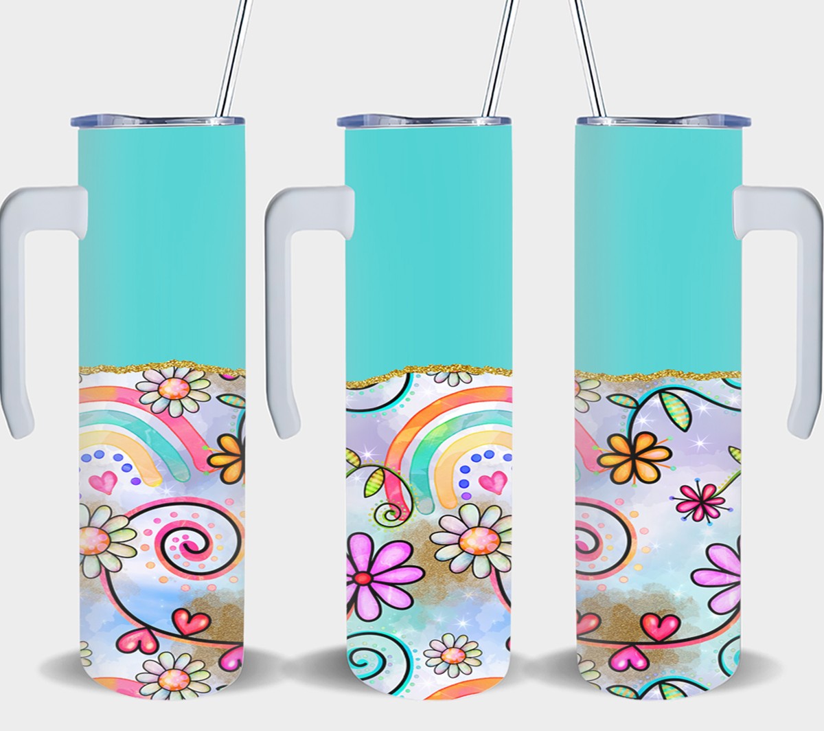 Flower Rainbow Blue-10575 - tumbler