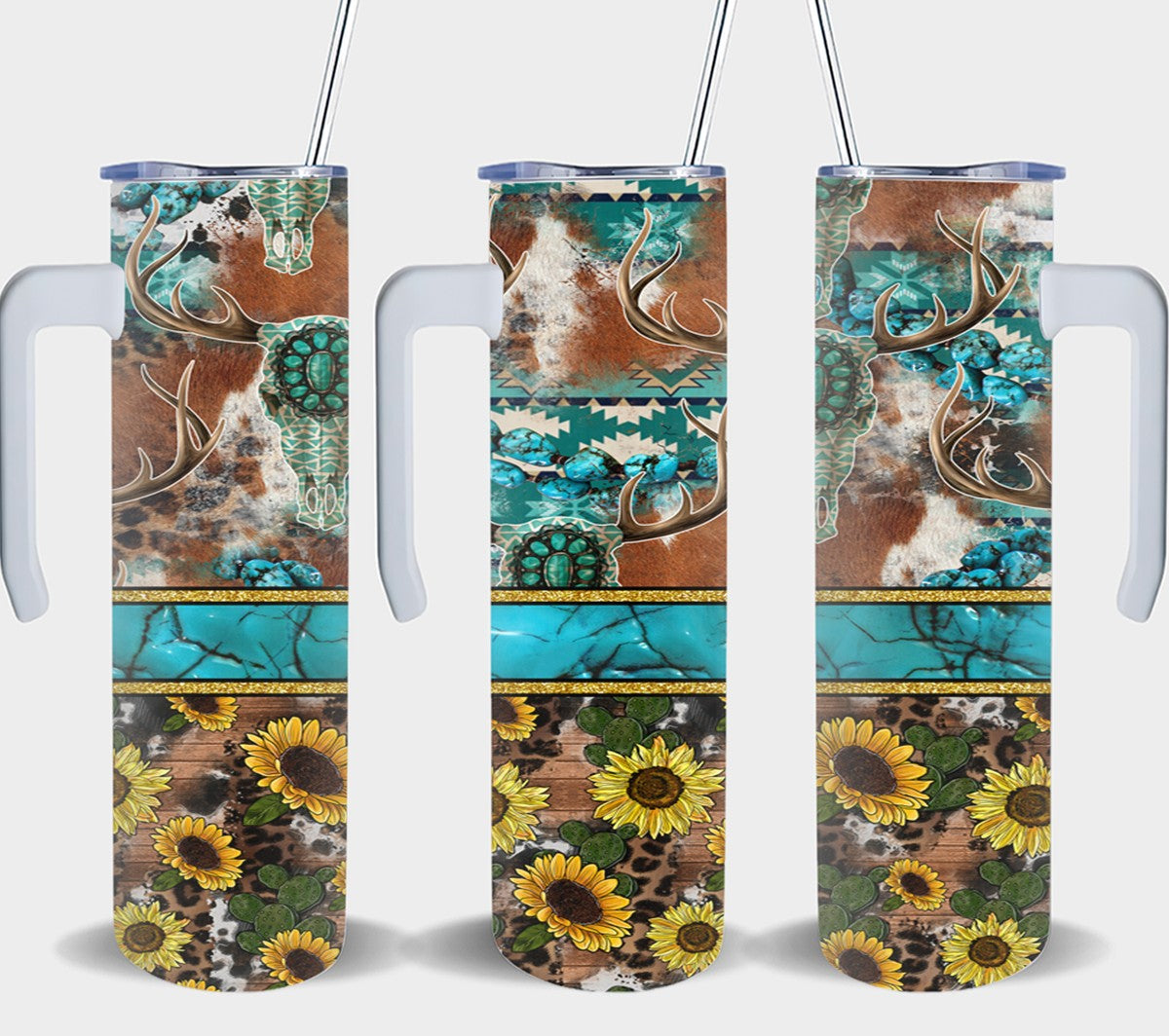 Turq Stripe Sun Flowers - tumbler
