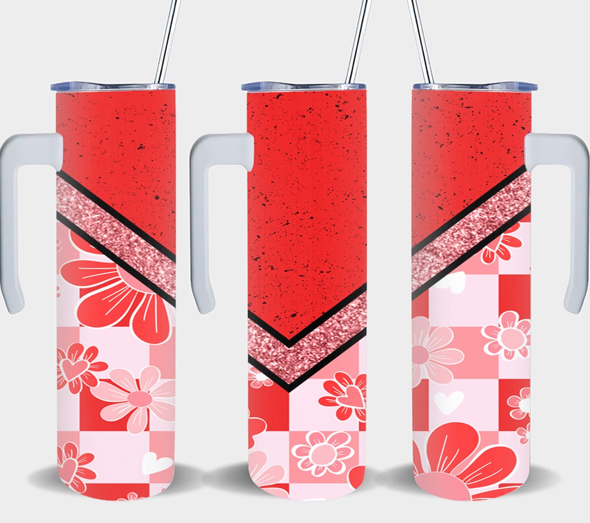 Retro Red Vee Flower - tumbler