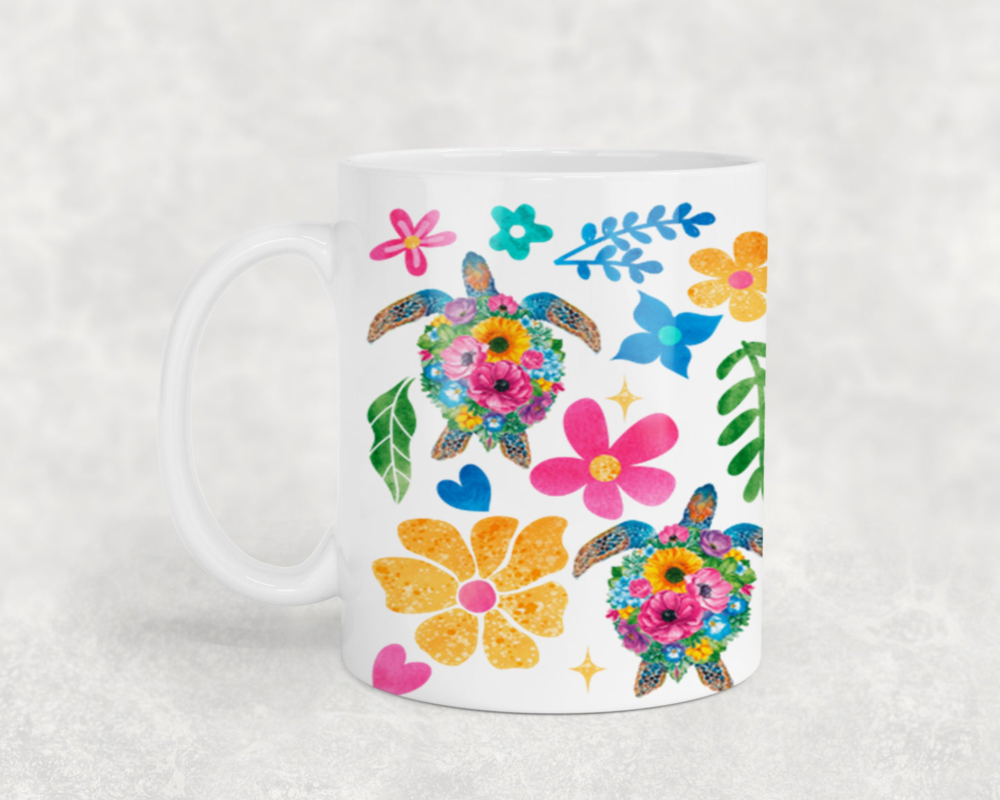 Boho Floral Sea Turtle-10660 - mugs