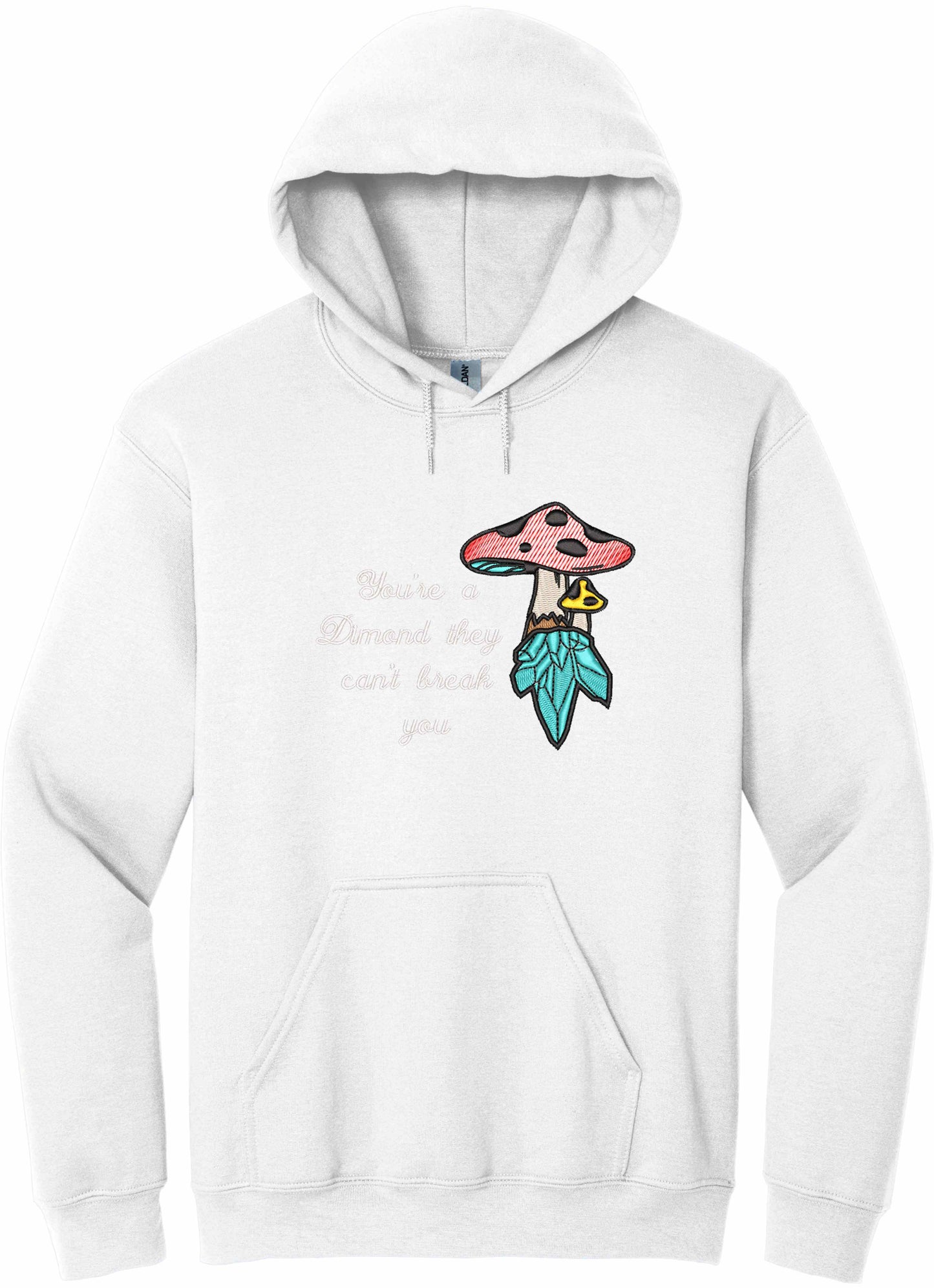 Crystal mushroom, positive message in embroidery - hoodie