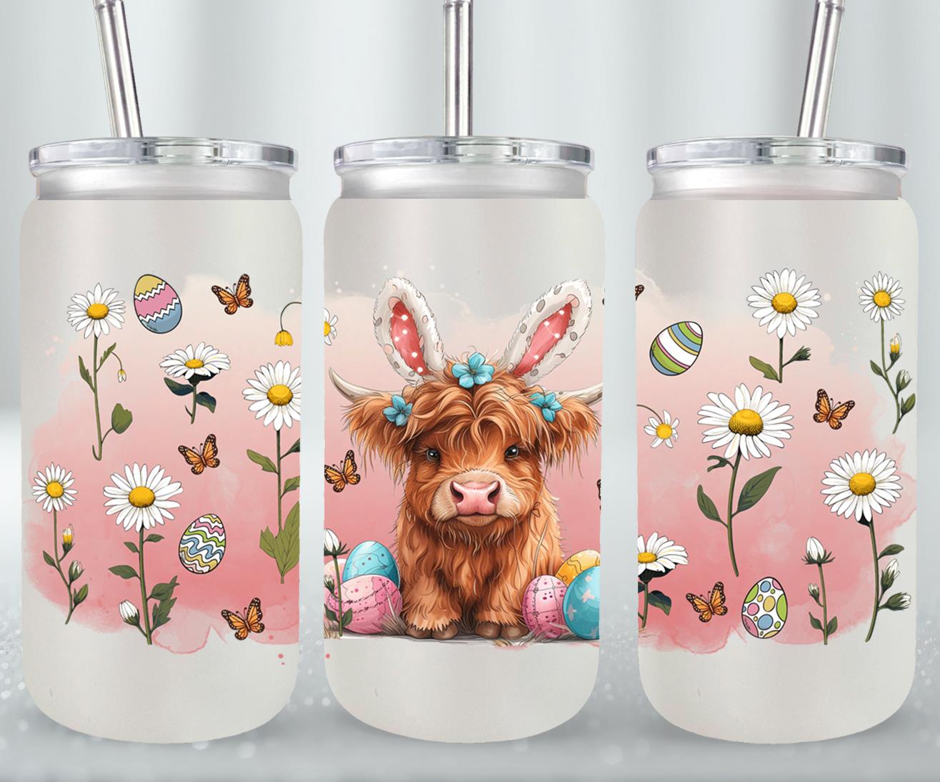 Highland Cow Easter-10404 - glass can