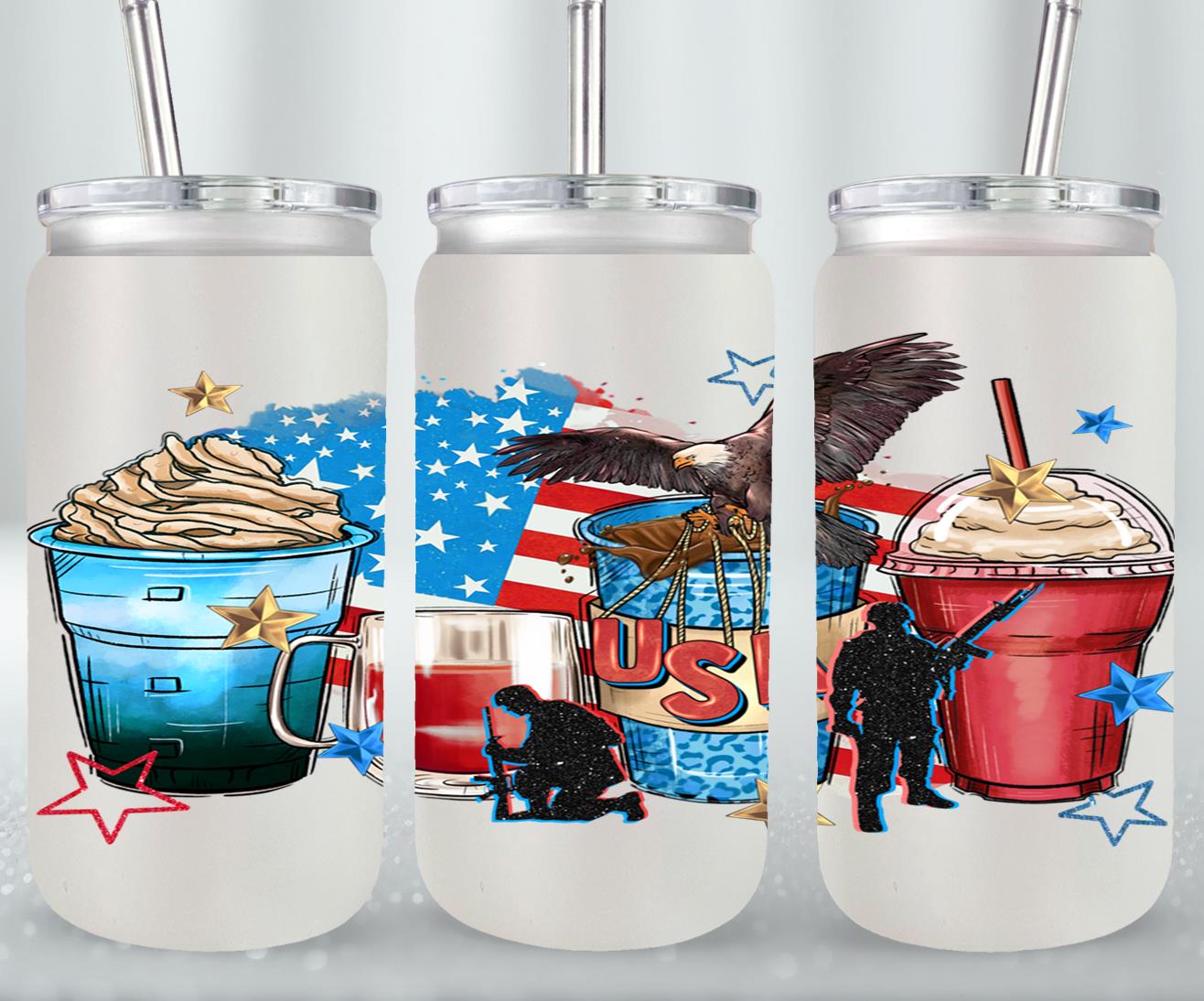 4th of July Coffee Cups - glass can