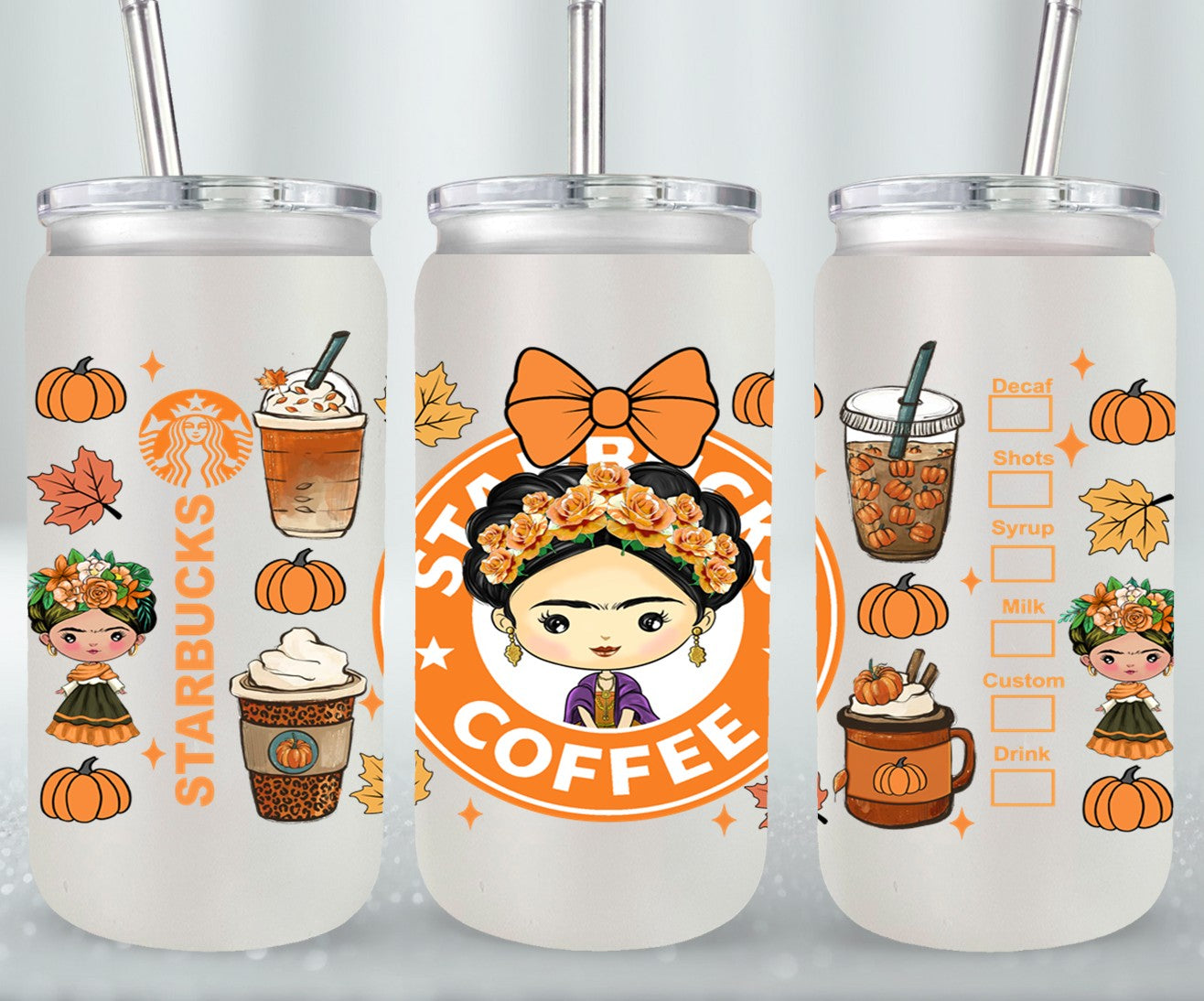 Autumn Mexican Girl - glass can