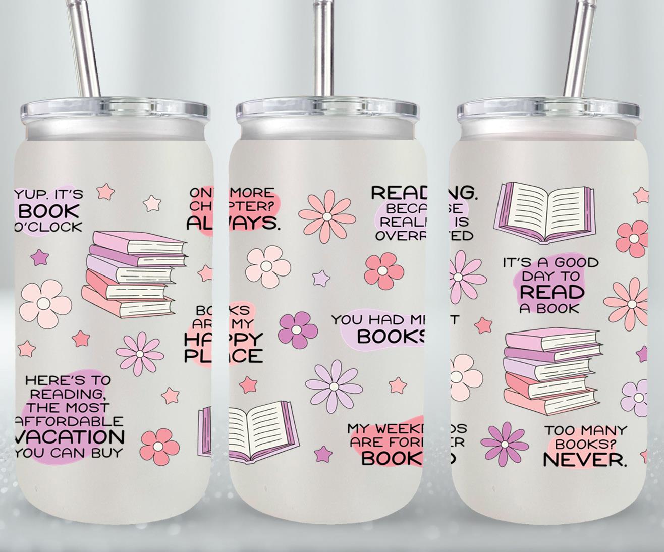 Floral Book Affirmation FULL-9975 - glass can