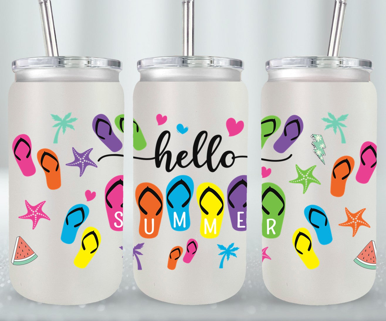 Hello Summer Flip Flops-10641 - glass can