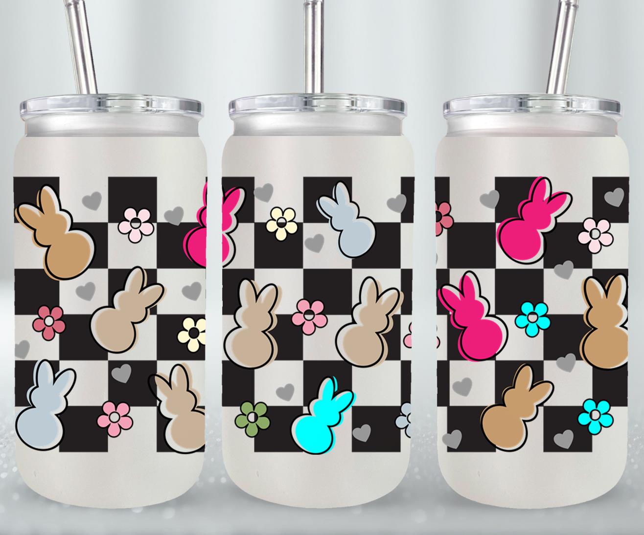 Easter Bunny Checkered-10457 - glass can