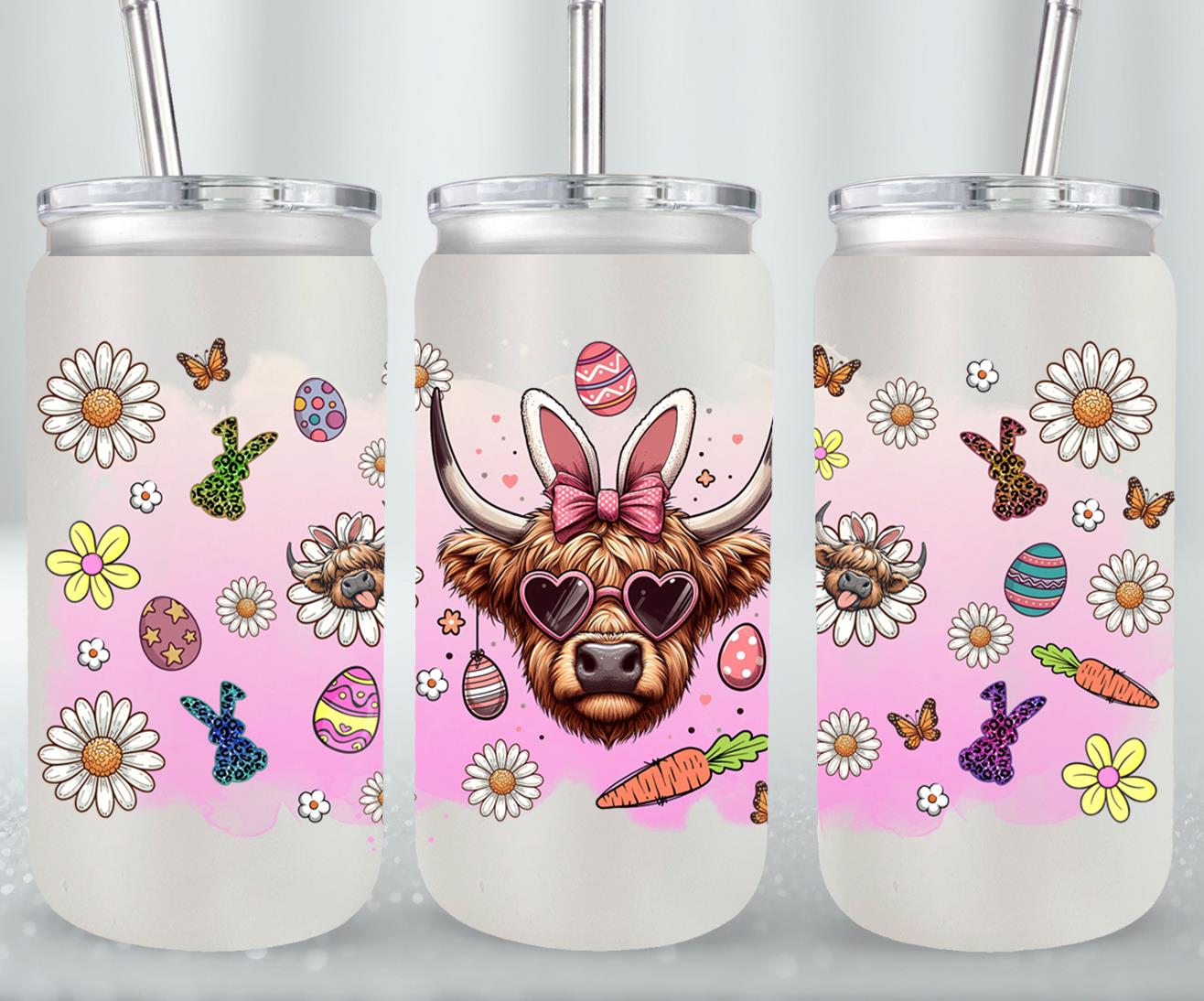 Highland Cow Easter-10401 - glass can