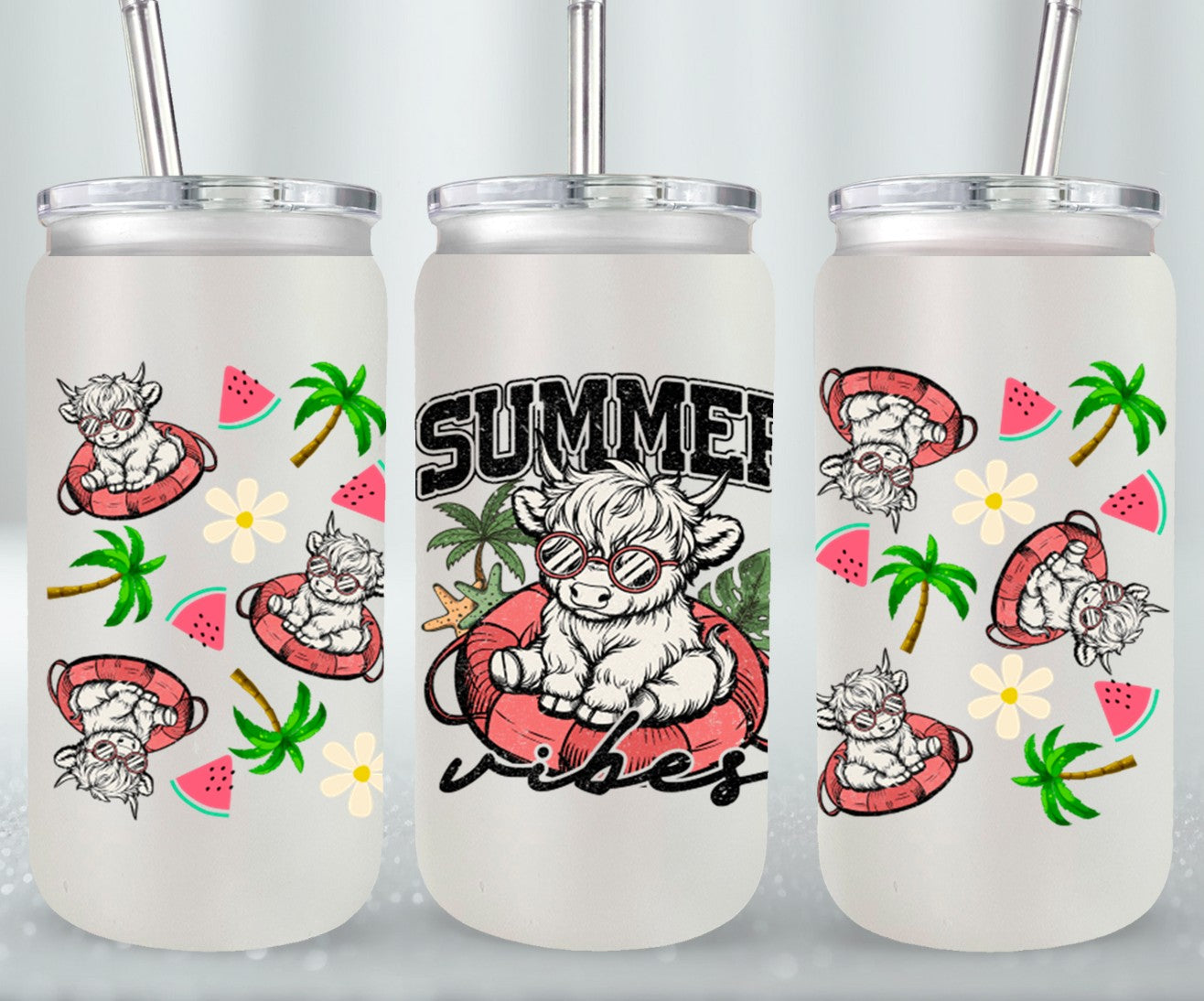 Summer Highland Cow-10670 - glass can