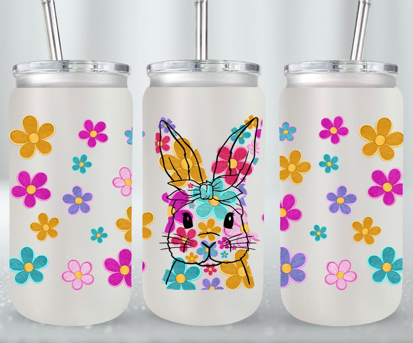 Embroidered Easter Bunny - glass can