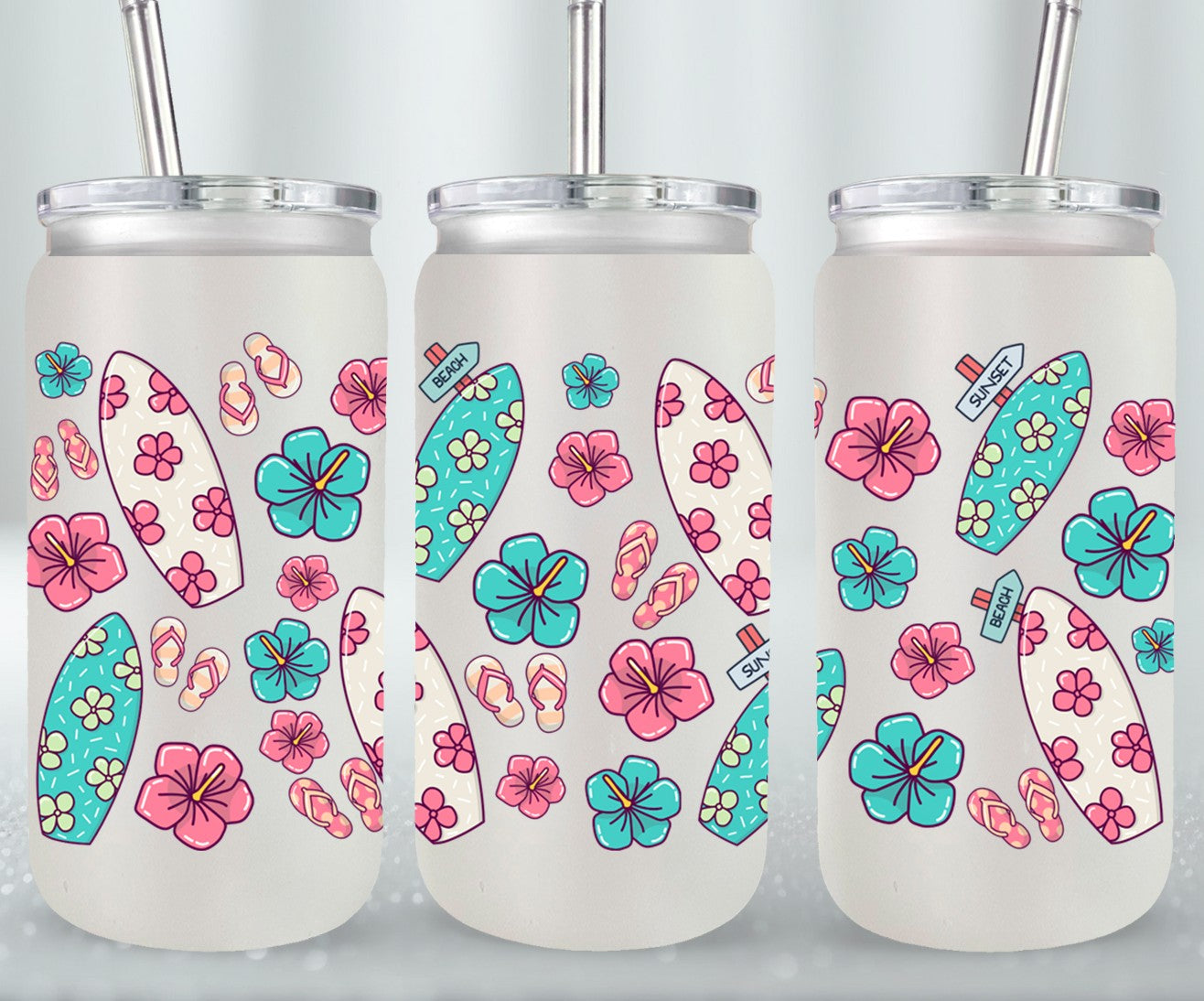 Surfboards Flip Flops Hibiscos-10691 - glass can