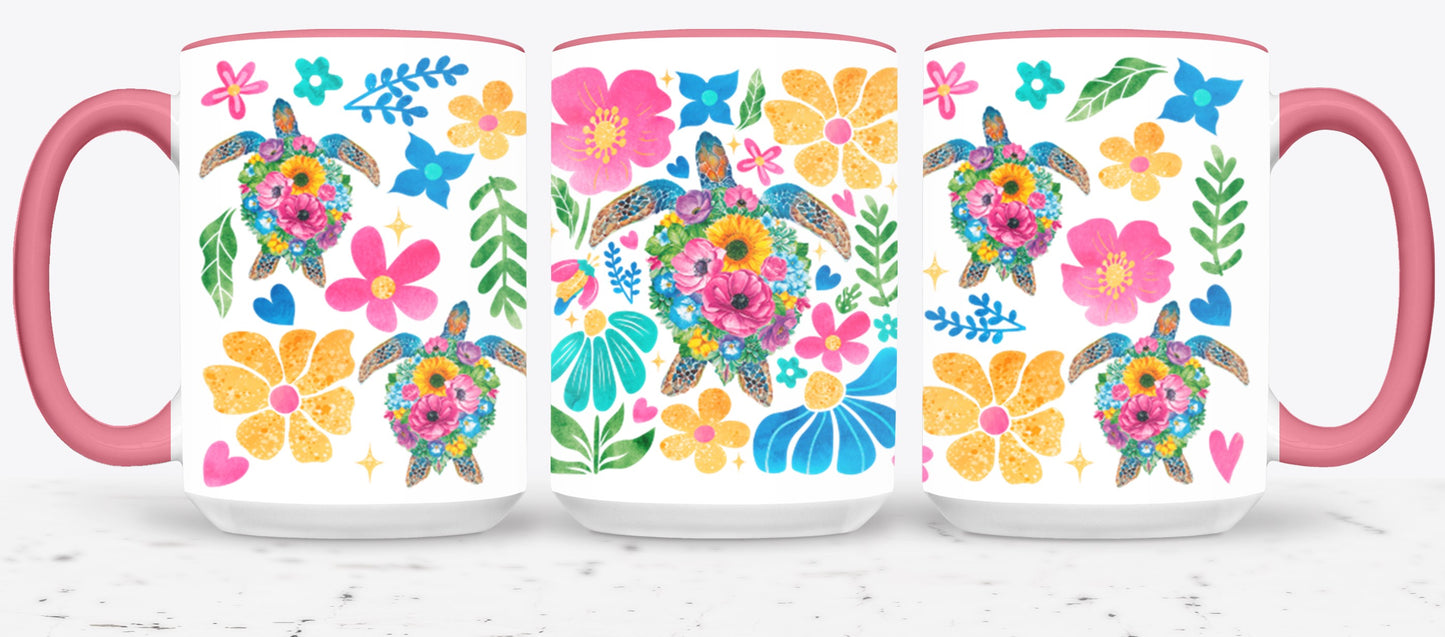 Boho Floral Sea Turtle-10660 - mugs