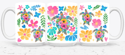 Boho Floral Sea Turtle-10660 - mugs